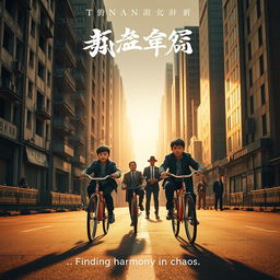 A detailed and gritty movie poster featuring two middle school-aged boys riding bicycles through the streets of Shenyang, China