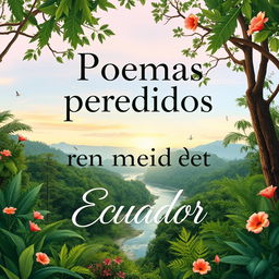 A natural and relaxing book cover titled 'Poemas perdidos en medio del Ecuador'