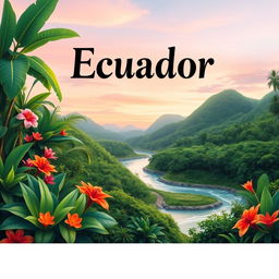 A natural and relaxing book cover, featuring a serene landscape inspired by Ecuador