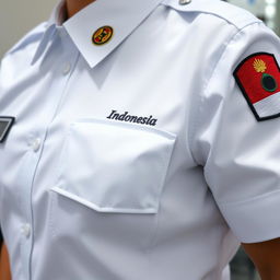 A person wearing a white uniform with a single pocket