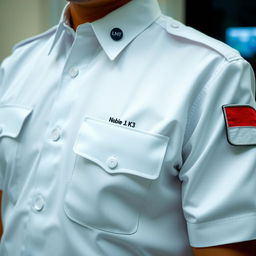 A person wearing a white uniform with a single pocket