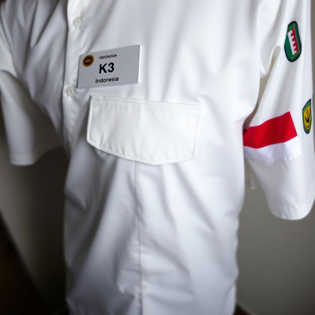 A white shirt featuring a single pocket on the left side with a name tag above it