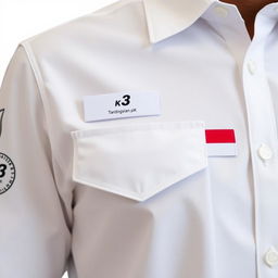 A white shirt featuring a single pocket on the left side with a name tag above it