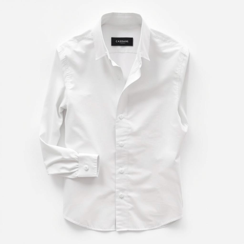 A beautiful white shirt, elegantly designed with a modern fit, showcasing its crisp texture and impeccable tailoring