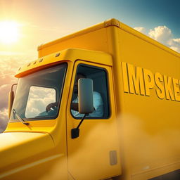 A Black man driving an all-yellow box truck with the word "PIMPSKE" in large, bold letters on the trailer