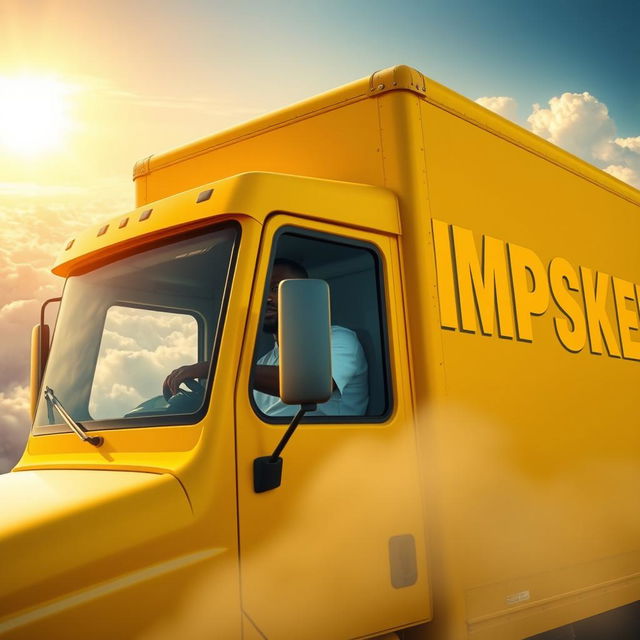 A Black man driving an all-yellow box truck with the word "PIMPSKE" in large, bold letters on the trailer