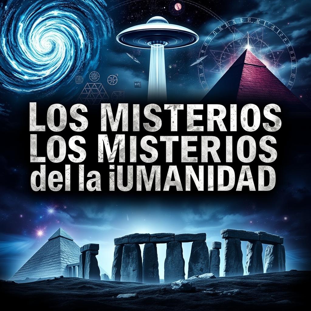 A captivating and mysterious YouTube thumbnail displaying the text 'Los Misterios de la Humanidad' in large, intriguing letters