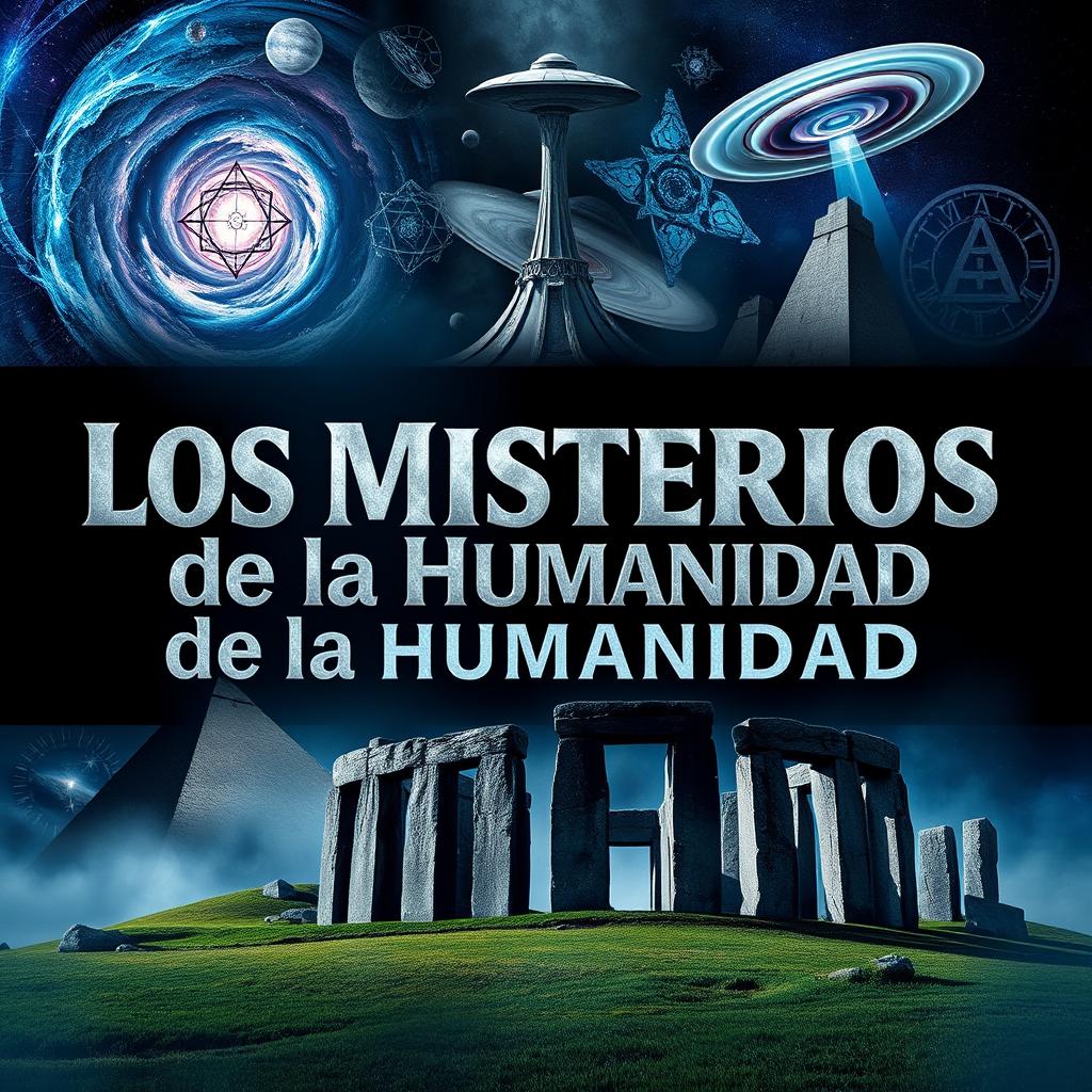 A captivating and mysterious YouTube thumbnail displaying the text 'Los Misterios de la Humanidad' in large, intriguing letters