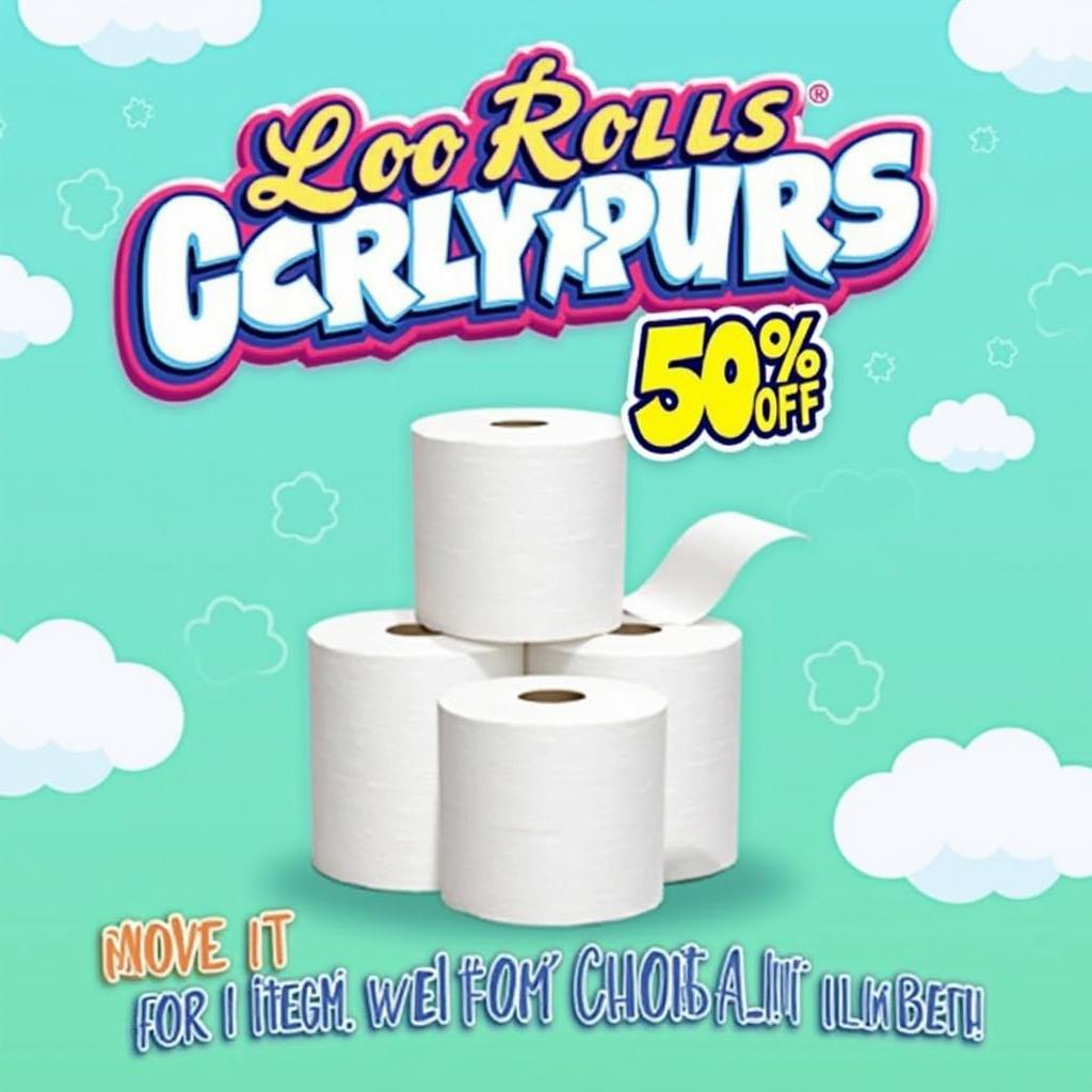 A vibrant and eye-catching sale poster for "Loo Rolls" toilet paper company