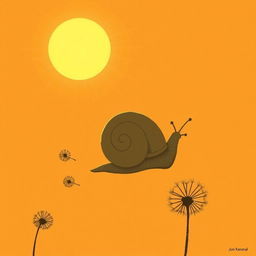 Under the setting sun, a snail shell clings to dandelion seeds as they drift together in the air, captured in Jon Klassen's distinctive style