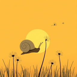 Under the setting sun, a snail shell clings to dandelion seeds as they drift together in the air, captured in Jon Klassen's distinctive style