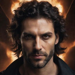 The face of Lucifer, often depicted as a handsome man with strong features, piercing eyes, and dark, wavy hair, exuding an aura of charm and danger.