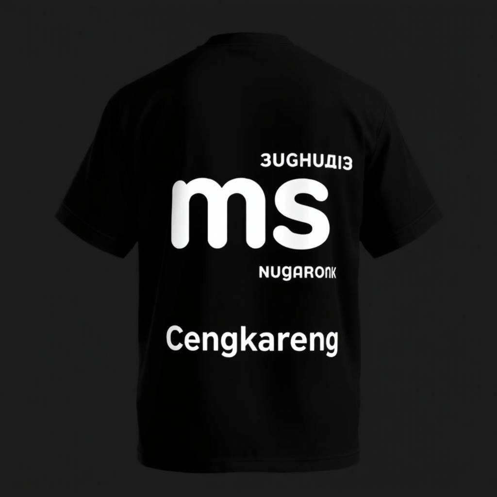 A black t-shirt featuring a bold "ms" logo on the front, accompanied by the word "Cengkareng" beneath it