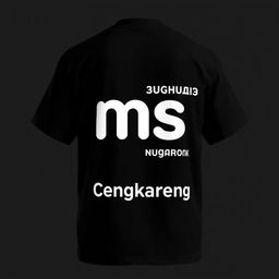 A black t-shirt featuring a bold "ms" logo on the front, accompanied by the word "Cengkareng" beneath it