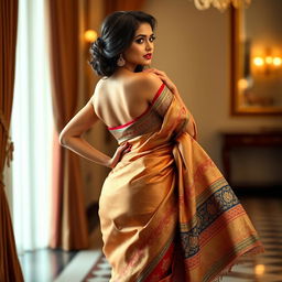 A stunning, sensual woman wearing an exquisite saree