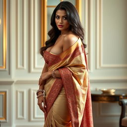 A stunning, sensual woman wearing an exquisite saree