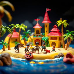 A whimsical and vibrant stop-motion animation setting on a tropical paradise island