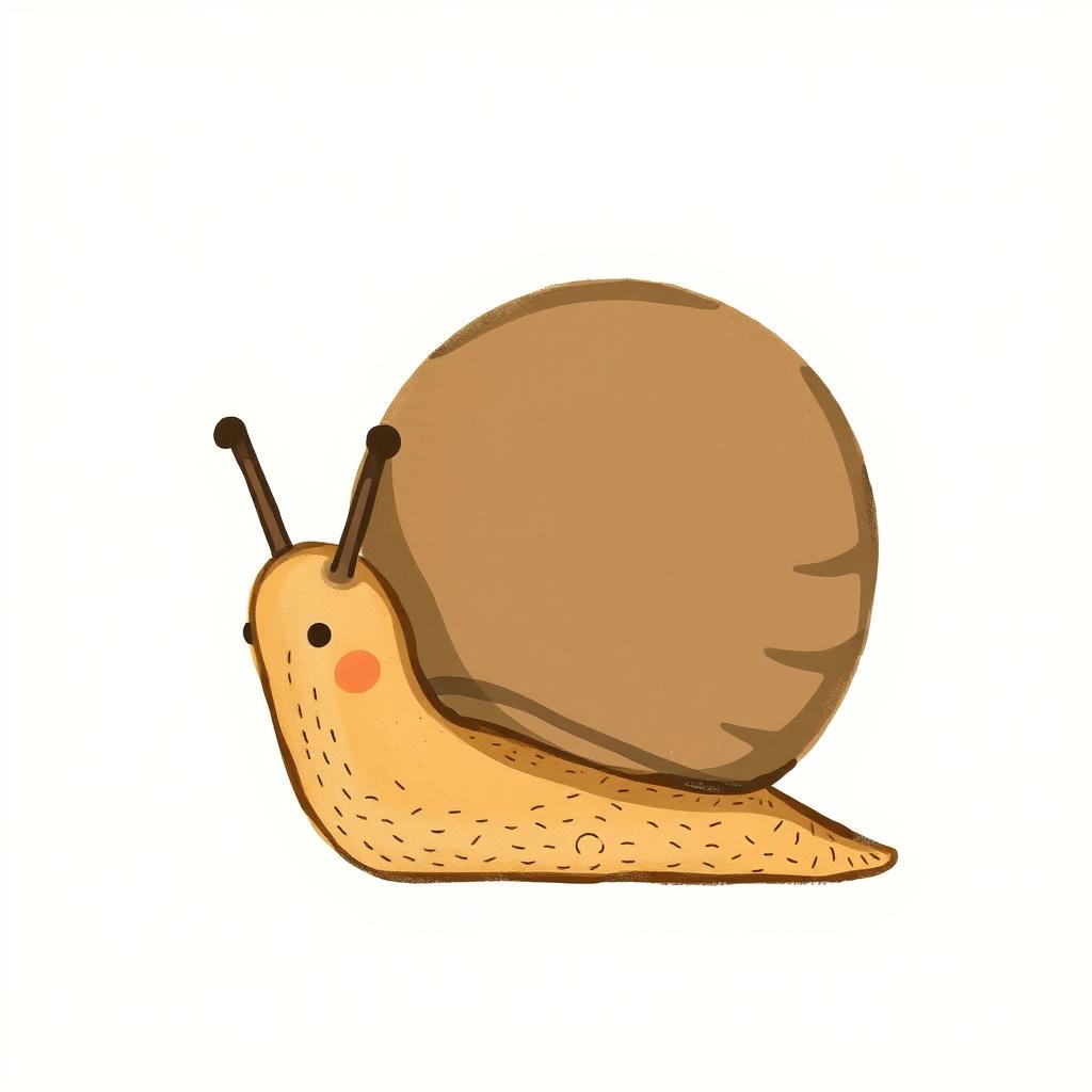 A close-up of a small brown snail, illustrated in Jon Klassen's distinctive style