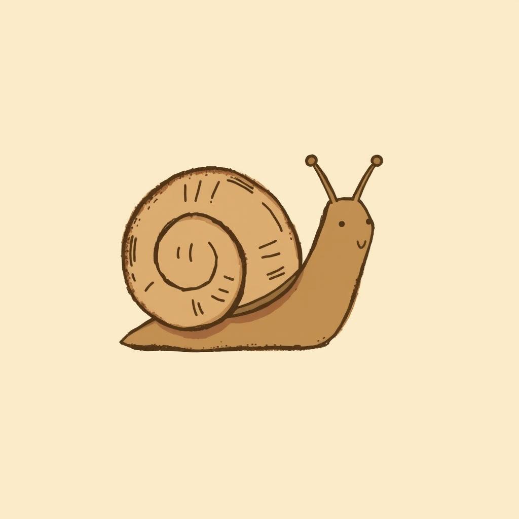 A close-up of a small brown snail, illustrated in Jon Klassen's distinctive style