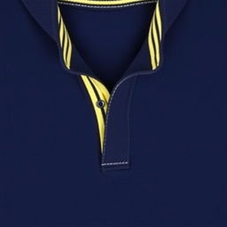 A navy blue polo shirt featuring a distinct stripe of light yellow inside the collar and on the sleeve bands, showcasing elegant tailoring and casual style