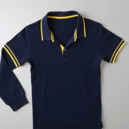 A navy blue polo shirt with a subtle, elegant design