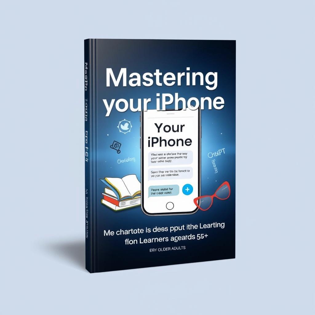 A modern and elegant ebook cover for a book titled 'Mastering Your iPhone with ChatGPT: A Guide for Learners Aged 55+'