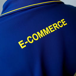 Close-up of a navy polo shirt with a distinctive yellow stripe on the inner collar