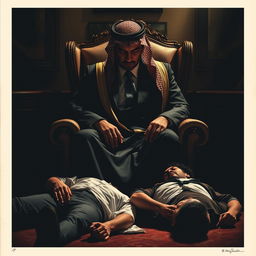 A movie poster featuring a Saudi businessman, positioned in a shoulder shot, giving an intense and mysterious aura