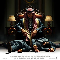 A movie poster featuring a Saudi businessman, positioned in a shoulder shot, giving an intense and mysterious aura