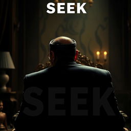 A movie poster titled "SEEK," featuring a dramatic shoulder shot from behind a Saudi businessman, exuding authority and mystery