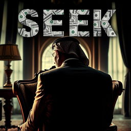 A movie poster titled "SEEK," featuring a dramatic shoulder shot from behind a Saudi businessman, exuding authority and mystery