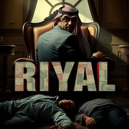 A movie poster featuring a Saudi businessman, positioned in a shoulder shot, giving an intense and mysterious aura