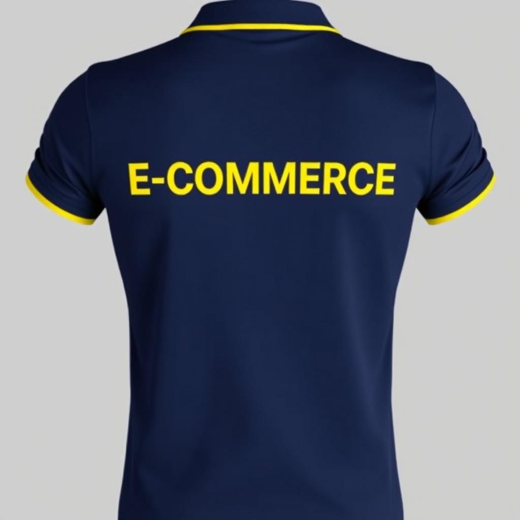 A navy polo shirt featuring a distinct list of yellow elements on the collar and ban, creating a visually appealing contrast