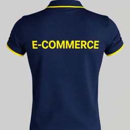 A navy polo shirt featuring a distinct list of yellow elements on the collar and ban, creating a visually appealing contrast