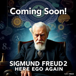 Movie poster for "Sigmund Freud 2: Here Ego Again" featuring a serious Sigmund Freud