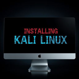 A cutting-edge Apple monitor displaying intricate, hacking-like fonts and effects, boldly proclaiming 'Installing Kali Linux