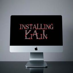 A cutting-edge Apple monitor displaying intricate, hacking-like fonts and effects, boldly proclaiming 'Installing Kali Linux