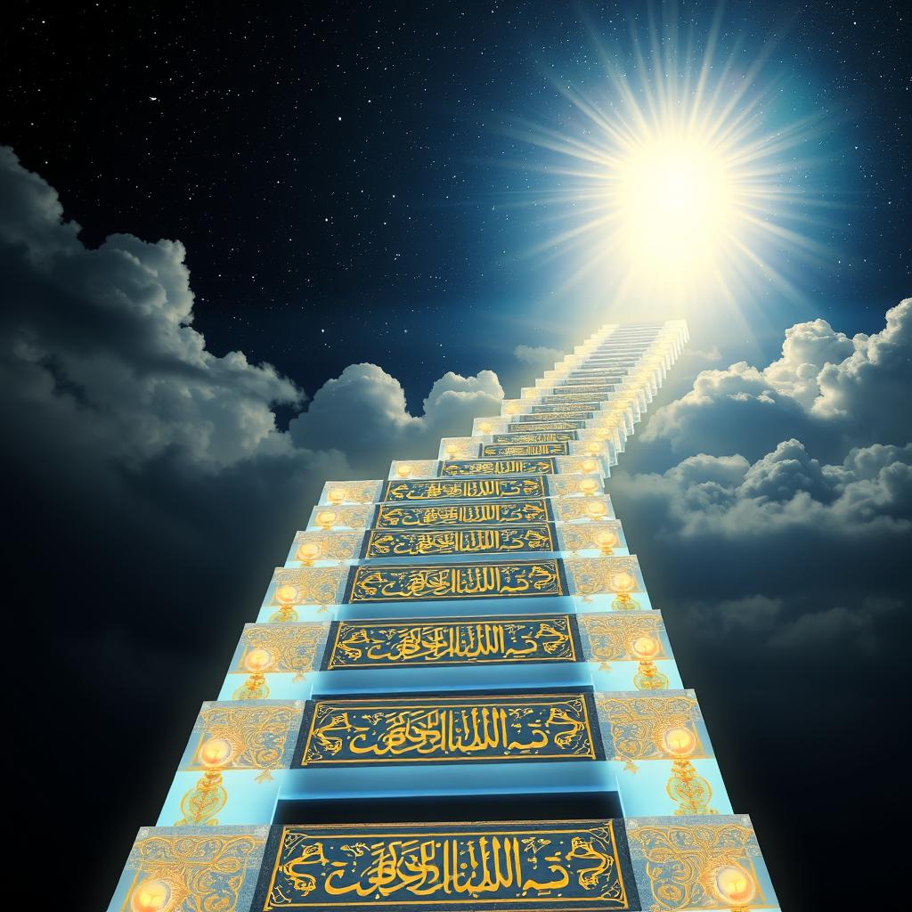 A celestial ladder made of luminous, ethereal steps ascending into the heavens