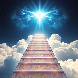 A celestial ladder made of luminous, ethereal steps ascending into the heavens