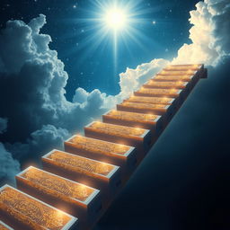 A celestial ladder made of luminous, ethereal steps ascending into the heavens