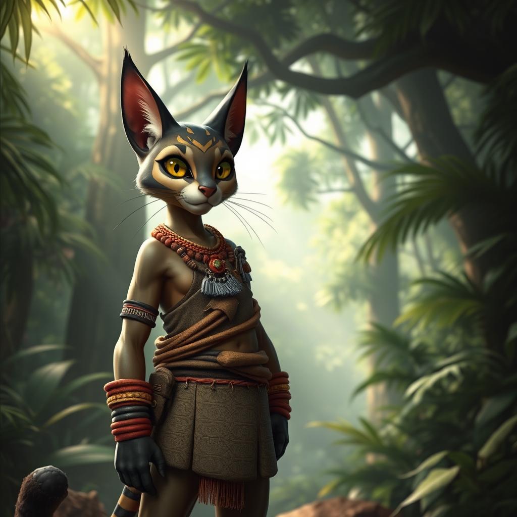 A majestic Tabaxi character, showcasing feline features such as sharp eyes and sleek fur