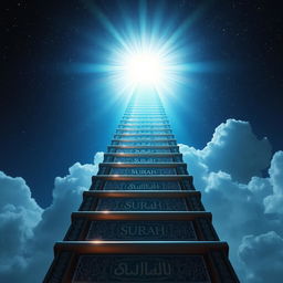 An extended celestial ladder made of luminous, ethereal steps ascending far into the heavens