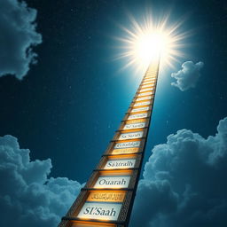 An extended celestial ladder made of luminous, ethereal steps ascending far into the heavens