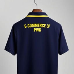 A navy polo shirt featuring a sleek design with a yellow stripe elegantly lining the collar