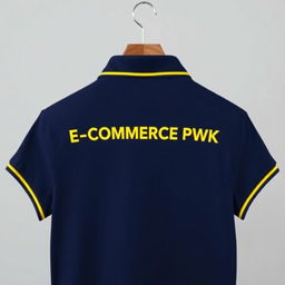 A navy polo shirt featuring a sleek design with a yellow stripe elegantly lining the collar