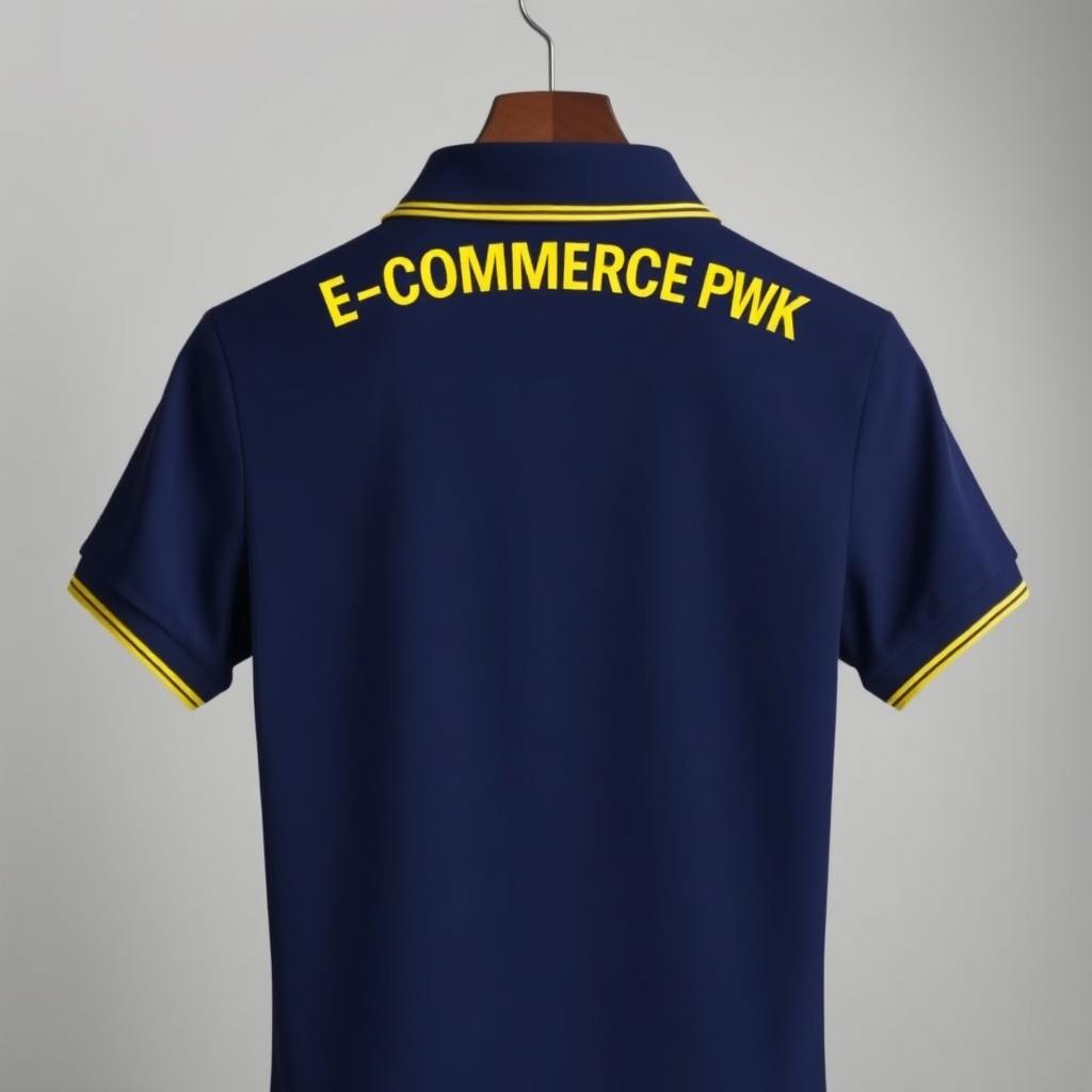 A navy polo shirt featuring a sleek design with a yellow stripe elegantly lining the collar