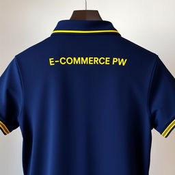 A navy polo shirt featuring a sleek design with a yellow stripe elegantly lining the collar