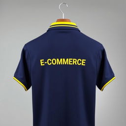 A navy polo shirt featuring a sleek design with a yellow stripe elegantly lining the collar