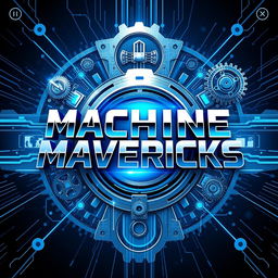 A dynamic and eye-catching poster featuring the title "MACHINE MAVERICKS" prominently displayed in bold, futuristic font