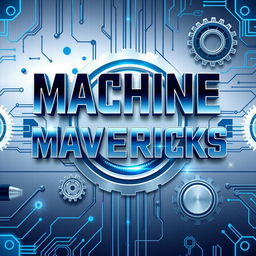 A dynamic and eye-catching poster featuring the title "MACHINE MAVERICKS" prominently displayed in bold, futuristic font